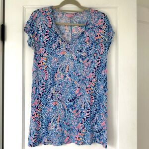 Lilly Pulitzer Duval Dress-Tic‎ Tac Tile Allover Shift Blue Print Linen S